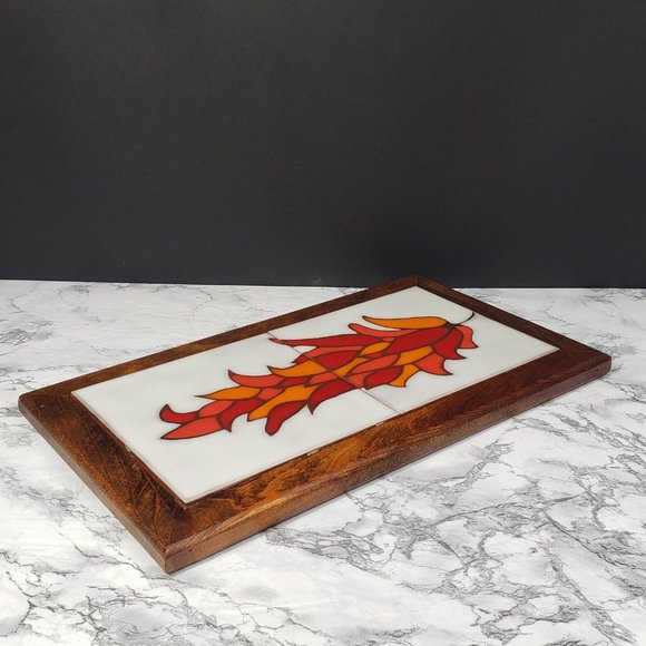 Italian Tile Wood Red Peppers Trivet Wall Decor Vintage - Picture 8 of 13